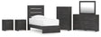 Hollivern 7-Piece Twin Panel Bed with Mirrored Dresser, Chest and 2 Nightstands (Twin Panel Headboard/Footboard, Twin Panel Rails, Dresser, Bedroom Mirror, Chest of Drawers, Nightstand, Nightstand)