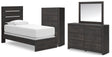 Hollivern 5-Piece Twin Panel Bed with Mirrored Dresser and Chest (Twin Panel Headboard/Footboard, Twin Panel Rails, Dresser, Bedroom Mirror, Chest of Drawers)