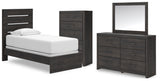 Hollivern 5-Piece Twin Panel Bed with Mirrored Dresser and Chest (Twin Panel Headboard/Footboard, Twin Panel Rails, Dresser, Bedroom Mirror, Chest of Drawers)