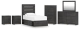 Hollivern 8-Piece Twin Panel Storage Bed with Mirrored Dresser, Chest and 2 Nightstands (Platform Twin Roll Slats, Twin/Full Side Storage with Rail, Twin Panel Headboard/Footboard, Dresser, Bedroom Mirror, Chest of Drawers, Nightstand, Nightstand)