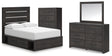 Hollivern 6-Piece Full Panel Bed with Storage with Mirrored Dresser and Chest (Platform Full Roll Slats, Twin/Full Side Storage with Rail, Full Panel Headboard/Footboard, Dresser, Bedroom Mirror, Chest of Drawers)