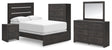 Hollivern 6-Piece Full Panel Bed with Mirrored Dresser, Chest and Nightstand (Full Panel Headboard/Footboard, Full Panel Rails, Dresser, Bedroom Mirror, Chest of Drawers, Nightstand)