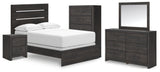 Hollivern 6-Piece Full Panel Bed with Mirrored Dresser, Chest and Nightstand (Full Panel Headboard/Footboard, Full Panel Rails, Dresser, Bedroom Mirror, Chest of Drawers, Nightstand)
