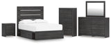 Hollivern 7-Piece Full Panel Bed with Storage with Mirrored Dresser, Chest and Nightstand (Platform Full Roll Slats, Twin/Full Side Storage with Rail, Full Panel Headboard/Footboard, Dresser, Bedroom Mirror, Chest of Drawers, Nightstand)