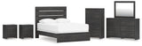 Hollivern 7-Piece Queen Panel Bed with Mirrored Dresser, Chest and 2 Nightstands (Queen Panel Headboard/Footboard, Queen Panel Rails, Dresser, Bedroom Mirror, Chest of Drawers, Nightstand, Nightstand)
