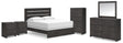 Hollivern 7-Piece King Panel Bed with Mirrored Dresser, Chest and 2 Nightstands (King Panel Headboard/Footboard, King Panel Rails, Dresser, Bedroom Mirror, Chest of Drawers, Nightstand, Nightstand)