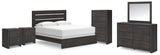 Hollivern 7-Piece King Panel Bed with Mirrored Dresser, Chest and 2 Nightstands (King Panel Headboard/Footboard, King Panel Rails, Dresser, Bedroom Mirror, Chest of Drawers, Nightstand, Nightstand)