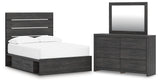 Hollivern 6-Piece Full Panel Bed with Storage with Mirrored Dresser (Platform Full Roll Slats, Twin/Full Under Bed Storage, Twin/Full Under Bed Storage, Full Panel Headboard/Footboard, Dresser, Bedroom Mirror)