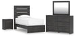 Hollivern 5-Piece Twin Panel Bed with Mirrored Dresser and Nightstand (Twin Panel Headboard/Footboard, Twin Panel Rails, Dresser, Bedroom Mirror, Nightstand)