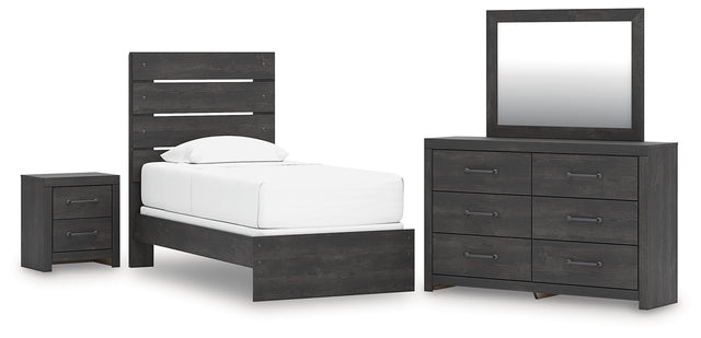Hollivern 5-Piece Twin Panel Bed with Mirrored Dresser and Nightstand (Twin Panel Headboard/Footboard, Twin Panel Rails, Dresser, Bedroom Mirror, Nightstand)