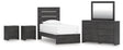 Hollivern 6-Piece Twin Panel Bed with Mirrored Dresser and 2 Nightstands (Twin Panel Headboard/Footboard, Twin Panel Rails, Dresser, Bedroom Mirror, Nightstand, Nightstand)