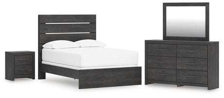 Hollivern 5-Piece Full Panel Bed with Mirrored Dresser and Nightstand (Full Panel Headboard/Footboard, Full Panel Rails, Dresser, Bedroom Mirror, Nightstand)
