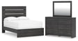 Hollivern 4-Piece Full Panel Bed with Mirrored Dresser (Full Panel Headboard/Footboard, Full Panel Rails, Dresser, Bedroom Mirror)