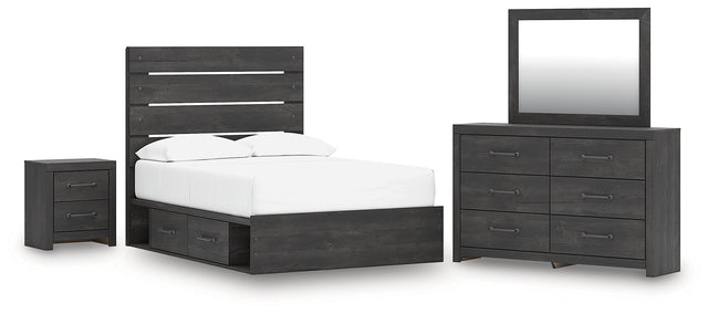 Hollivern 6-Piece Full Panel Bed with Storage with Mirrored Dresser and Nightstand (Platform Full Roll Slats, Twin/Full Side Storage with Rail, Full Panel Headboard/Footboard, Dresser, Bedroom Mirror, Nightstand)