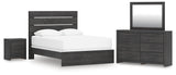 Hollivern 5-Piece Queen Panel Bed with Mirrored Dresser and Nightstand (Queen Panel Headboard/Footboard, Queen Panel Rails, Dresser, Bedroom Mirror, Nightstand)