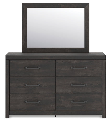 Hollivern 5-Piece King Panel Bed with Mirrored Dresser and Nightstand (King Panel Headboard/Footboard, King Panel Rails, Dresser, Bedroom Mirror, Nightstand)