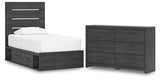 Hollivern 5-Piece Twin Panel Bed with Storage with Dresser (Platform Twin Roll Slats, Twin/Full Under Bed Storage, Twin/Full Under Bed Storage, Twin Panel Headboard/Footboard, Dresser)
