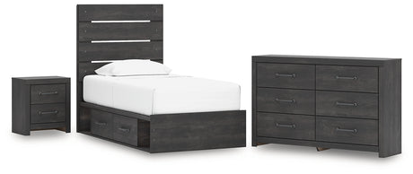 Hollivern 6-Piece Twin Panel Bed with Storage with Dresser and Nightstand (Platform Twin Roll Slats, Twin/Full Under Bed Storage, Twin/Full Under Bed Storage, Twin Panel Headboard/Footboard, Dresser, Nightstand)