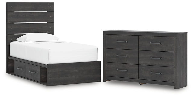 Hollivern 5-Piece Twin Panel Bed with Storage with Dresser (Platform Twin Roll Slats, Twin/Full Under Bed Storage, Twin/Full Under Bed Storage, Twin Panel Headboard/Footboard, Dresser)