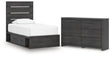 Hollivern 4-Piece Twin Panel Storage Bed with Dresser (Platform Twin Roll Slats, Twin/Full Side Storage with Rail, Twin Panel Headboard/Footboard, Dresser)