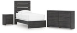 Hollivern 4-Piece Twin Panel Bed with Dresser and Nightstand (Twin Panel Headboard/Footboard, Twin Panel Rails, Dresser, Nightstand)