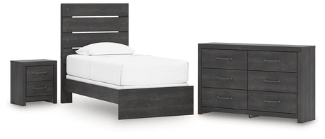 Hollivern 4-Piece Twin Panel Bed with Dresser and Nightstand (Twin Panel Headboard/Footboard, Twin Panel Rails, Dresser, Nightstand)