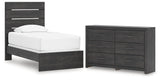 Hollivern 3-Piece Twin Panel Bed with Dresser (Twin Panel Headboard/Footboard, Twin Panel Rails, Dresser)