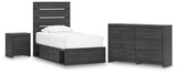 Hollivern 5-Piece Twin Panel Storage Bed with Dresser and Nightstand (Platform Twin Roll Slats, Twin/Full Side Storage with Rail, Twin Panel Headboard/Footboard, Dresser, Nightstand)