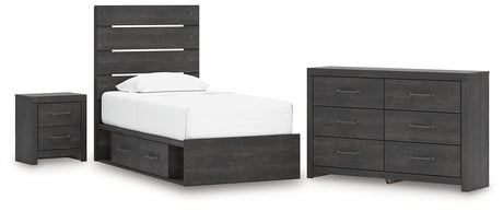 Hollivern 5-Piece Twin Panel Storage Bed with Dresser and Nightstand (Platform Twin Roll Slats, Twin/Full Side Storage with Rail, Twin Panel Headboard/Footboard, Dresser, Nightstand)