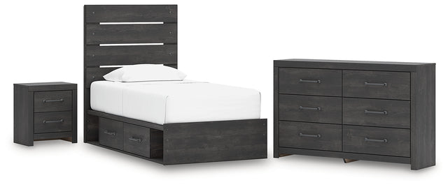 Hollivern 5-Piece Twin Panel Storage Bed with Dresser and Nightstand (Platform Twin Roll Slats, Twin/Full Side Storage with Rail, Twin Panel Headboard/Footboard, Dresser, Nightstand)