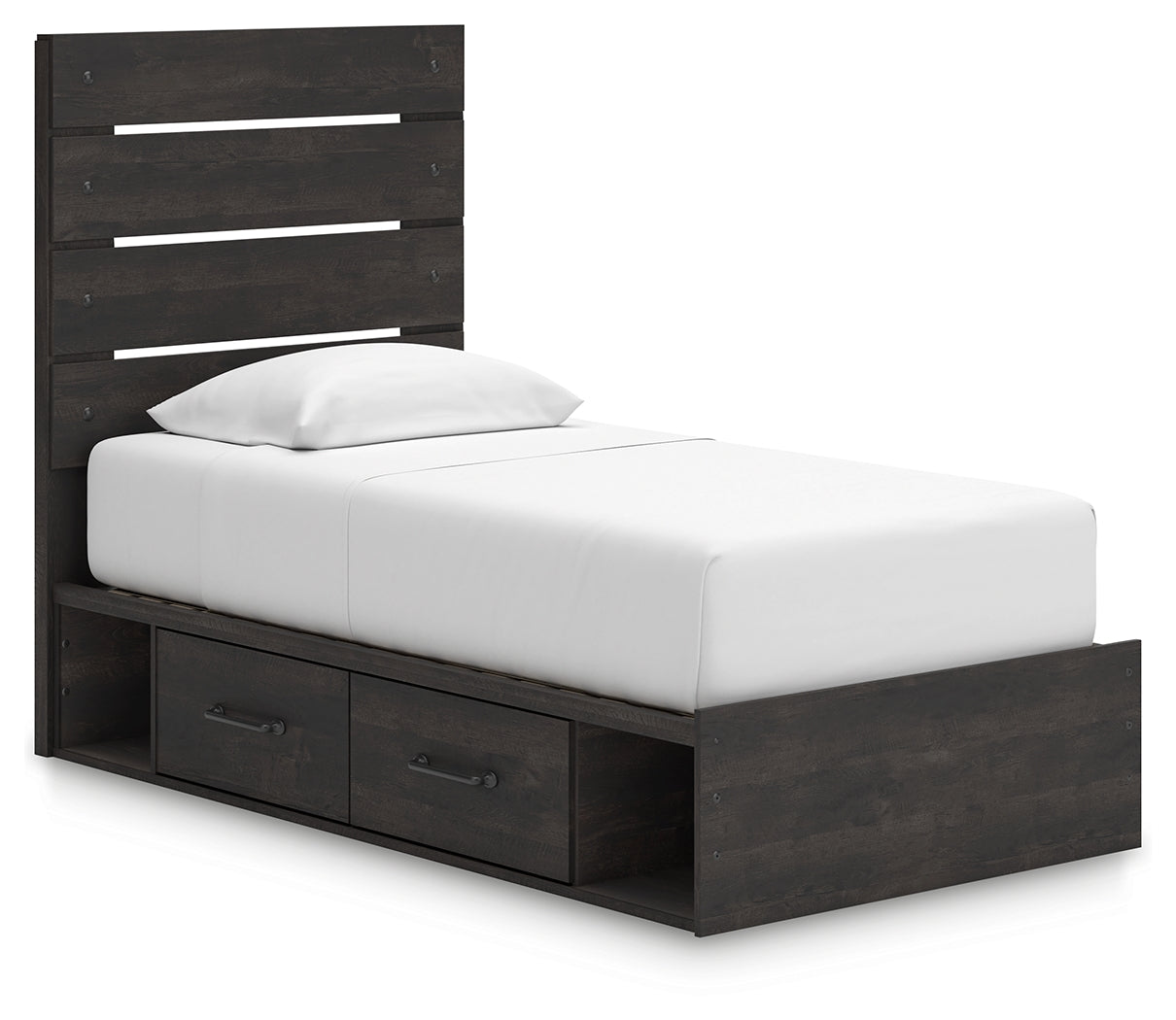 Hollivern 7-Piece Twin Panel Bed with Storage with Mirrored Dresser and Nightstand (Platform Twin Roll Slats, Twin/Full Under Bed Storage, Twin/Full Under Bed Storage, Twin Panel Headboard/Footboard, Dresser, Bedroom Mirror, Nightstand)