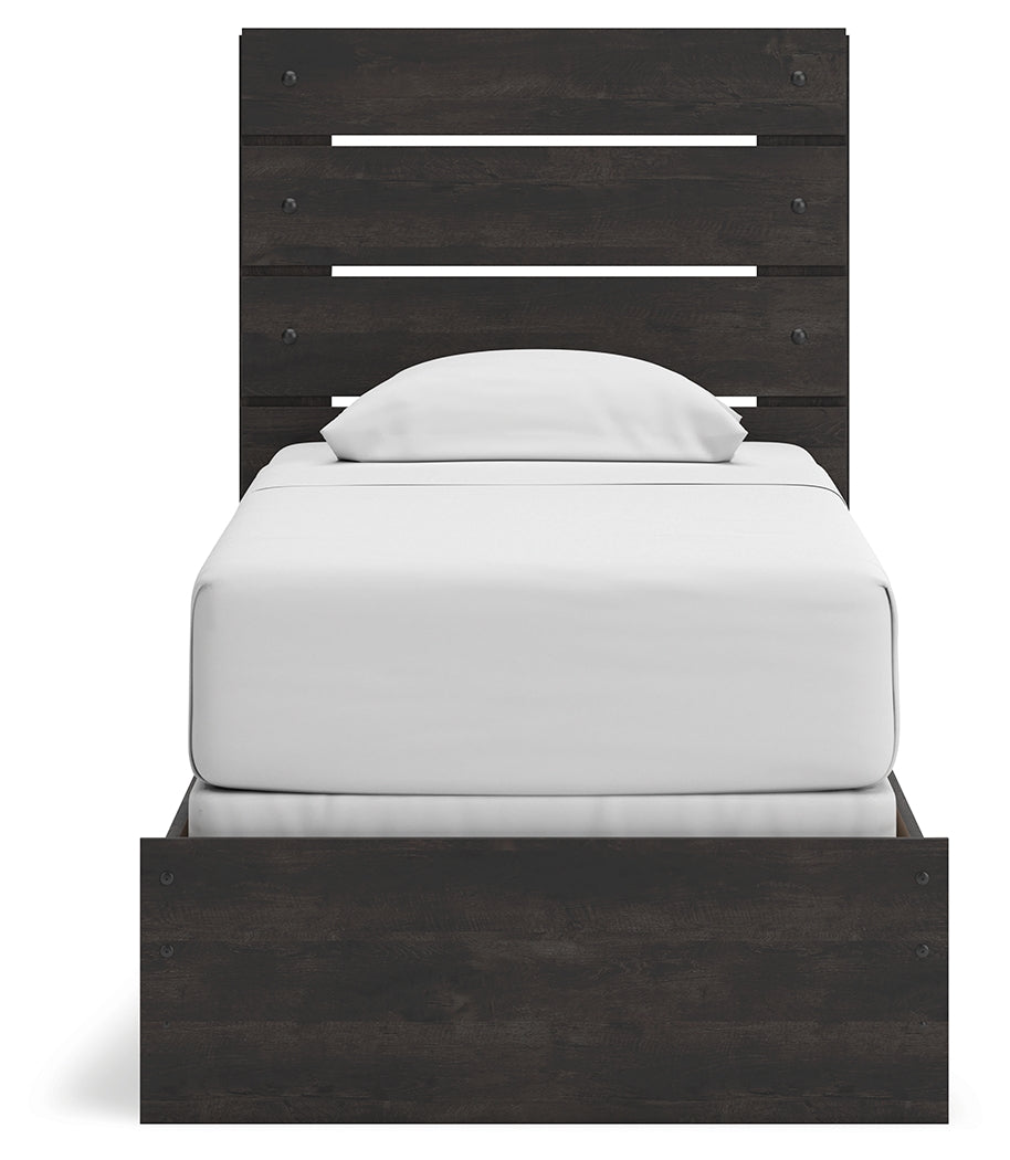Hollivern 5-Piece Twin Panel Bed with Mirrored Dresser and Chest (Twin Panel Headboard/Footboard, Twin Panel Rails, Dresser, Bedroom Mirror, Chest of Drawers)