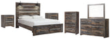 Drystan 8-Piece Queen Panel Bed with 2 Storage Drawers with Mirrored Dresser, Chest and 2 Nightstands (Chest of Drawers, Nightstand, Nightstand, Dresser, Bedroom Mirror, Queen Panel Headboard, Queen Panel Rails, Queen Storage Footboard)