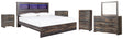 Drystan 8-Piece King Panel Bookcase Bed with Mirrored Dresser, Chest and 2 Nightstands (Chest of Drawers, Nightstand, Nightstand, Dresser, Bedroom Mirror, King Panel Footboard, King/California King Bookcase Headboard, King Panel Rails)