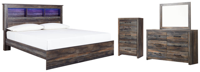 Drystan 6-Piece King Panel Bookcase Bed with Mirrored Dresser and Chest (Chest of Drawers, Dresser, Bedroom Mirror, King Panel Footboard, King/California King Bookcase Headboard, King Panel Rails)