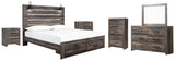 Drystan 8-Piece King Panel Bed with Storage with Mirrored Dresser, Chest and 2 Nightstands (Chest of Drawers, Dresser, Bedroom Mirror, Nightstand, Nightstand, King Panel Headboard, King Panel Rails, King Storage Footboard)