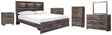 Drystan 8-Piece King Bookcase Bed with 2 Storage Drawers with Mirrored Dresser, Chest and 2 Nightstands (Chest of Drawers, Nightstand, Nightstand, Dresser, Bedroom Mirror, King Storage Footboard, King/California King Bookcase Headboard, King Panel Rails)