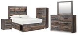 Drystan Full Bookcase Bed, Dresser, Mirror, Chest and Nightstand