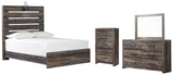 Drystan 6-Piece Full Panel Bed with Mirrored Dresser and Chest (Chest of Drawers, Dresser, Bedroom Mirror, Full Panel Footboard, Full Panel Rails, Full Panel Headboard)