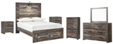 Drystan 8-Piece Full Panel Bed with 2 Storage Drawers with Mirrored Dresser, Chest and 2 Nightstands (Chest of Drawers, Dresser, Bedroom Mirror, Full Storage Footboard, Full Panel Rails, Full Panel Headboard, Nightstand, Nightstand)