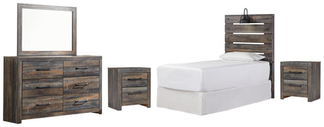 Drystan 5-Piece Twin Panel Headboard with Mirrored Dresser and 2 Nightstands (Twin Panel Headboard, Dresser, Bedroom Mirror, Nightstand, Nightstand)
