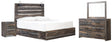 Drystan King Panel Bed with Under Bed Storage, Dresser, Mirror and Nightstand