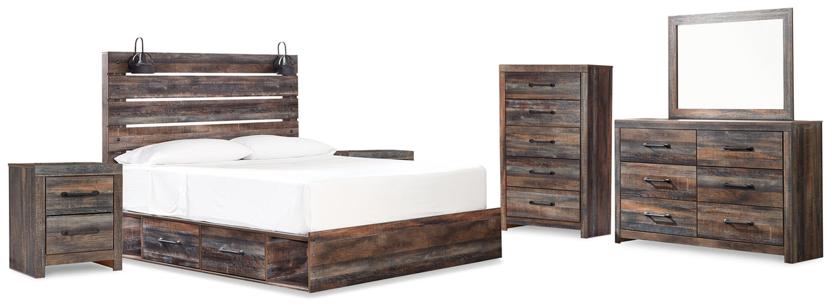 Drystan King Panel Bed with Storage, Dresser, Mirror, Chest and 2 Nightstands (Bed Size: King)