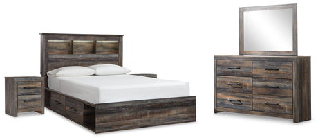 Drystan Queen Bookcase Storage Bed, Dresser, Mirror and 2 Nightstands (Bed Size: Queen)