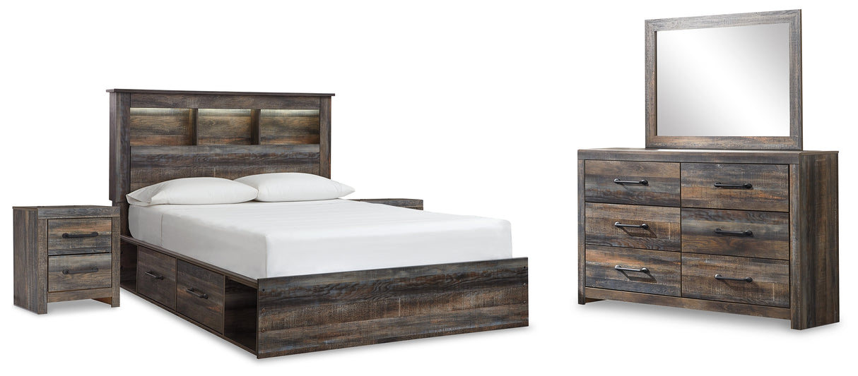 Drystan Queen Bookcase Storage Bed, Dresser, Mirror and 2 Nightstands (Bed Size: Queen)