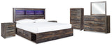 Drystan King Bookcase Storage Bed, Dresser, Mirror, Chest and 2 Nightstands (Bed Size: King)