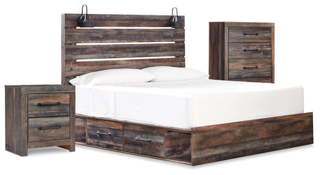 Drystan Queen Panel Bed with Storage, Chest and Nightstand