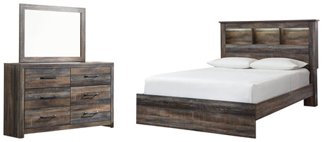 Drystan 5-Piece Queen Bookcase Bed with Mirrored Dresser (Dresser, Bedroom Mirror, Queen Panel Footboard, Queen Panel Rails, Queen Bookcase Headboard)