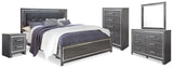Lodanna King Upholstered Panel Bed, Dresser, Mirror, Chest and Nightstand