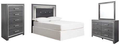 Lodanna 4-Piece Full Upholstered Panel Headboard with Mirrored Dresser and Chest (Chest of Drawers, Full Upholstered Panel Headboard, Dresser, Bedroom Mirror)